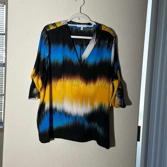 Chaus Tops - NWT Chaus NY  ladies Blouse Size Xl Blue, Blk & Yellow Pattern.